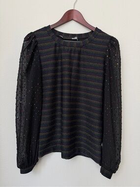 Love Moschino Metallic Rainbow Stripe Blouse Sheer Puff Sleeve US 6